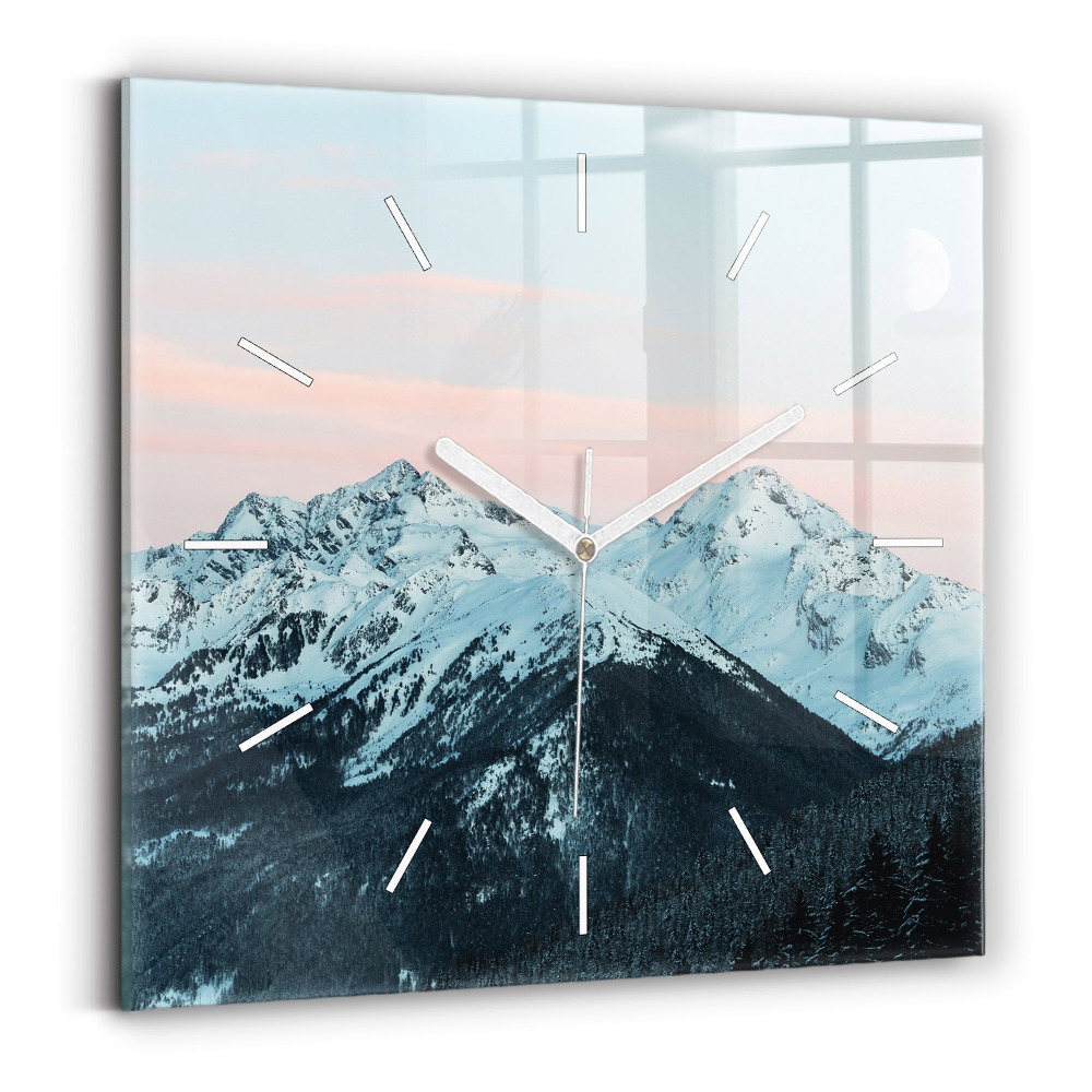 Ceas de sticlă pe perete pătrat Lanț muntos iarna
