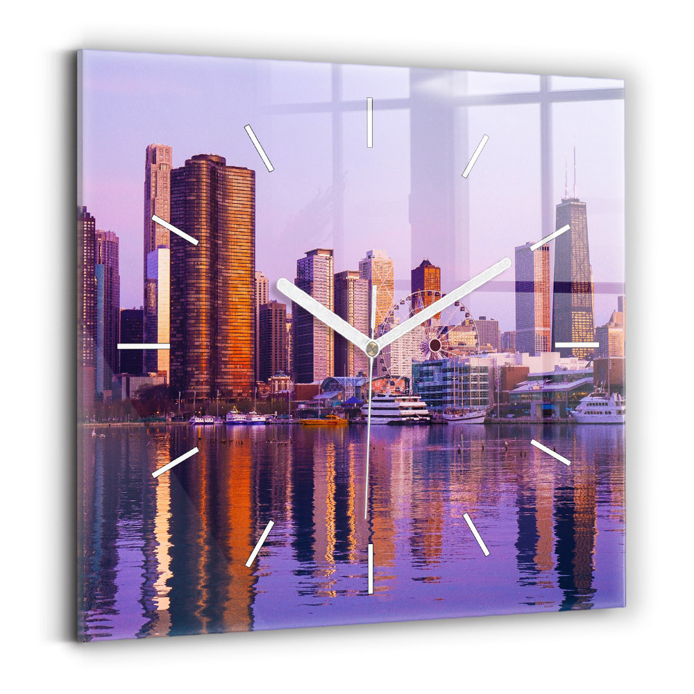 Ceas perete din sticlă pătrat Vedere asupra zgârie-norilor din SUA