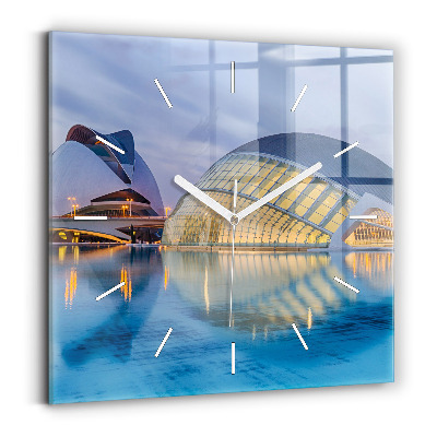 Ceas de sticlă pe perete pătrat Orașul apus de soare