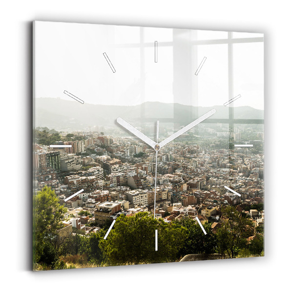 Ceas de sticlă pe perete pătrat Vedere Barcelona asupra Montjuic