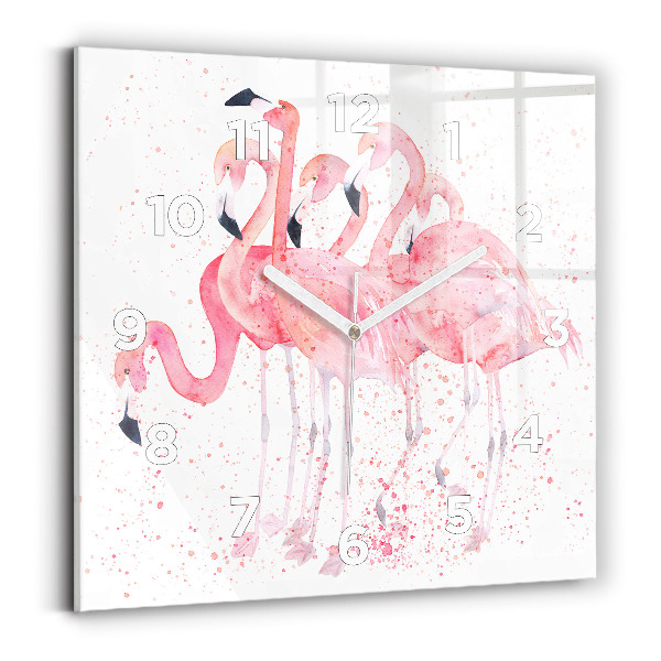 Ceas de sticlă pe perete pătrat O grămadă de flamingo