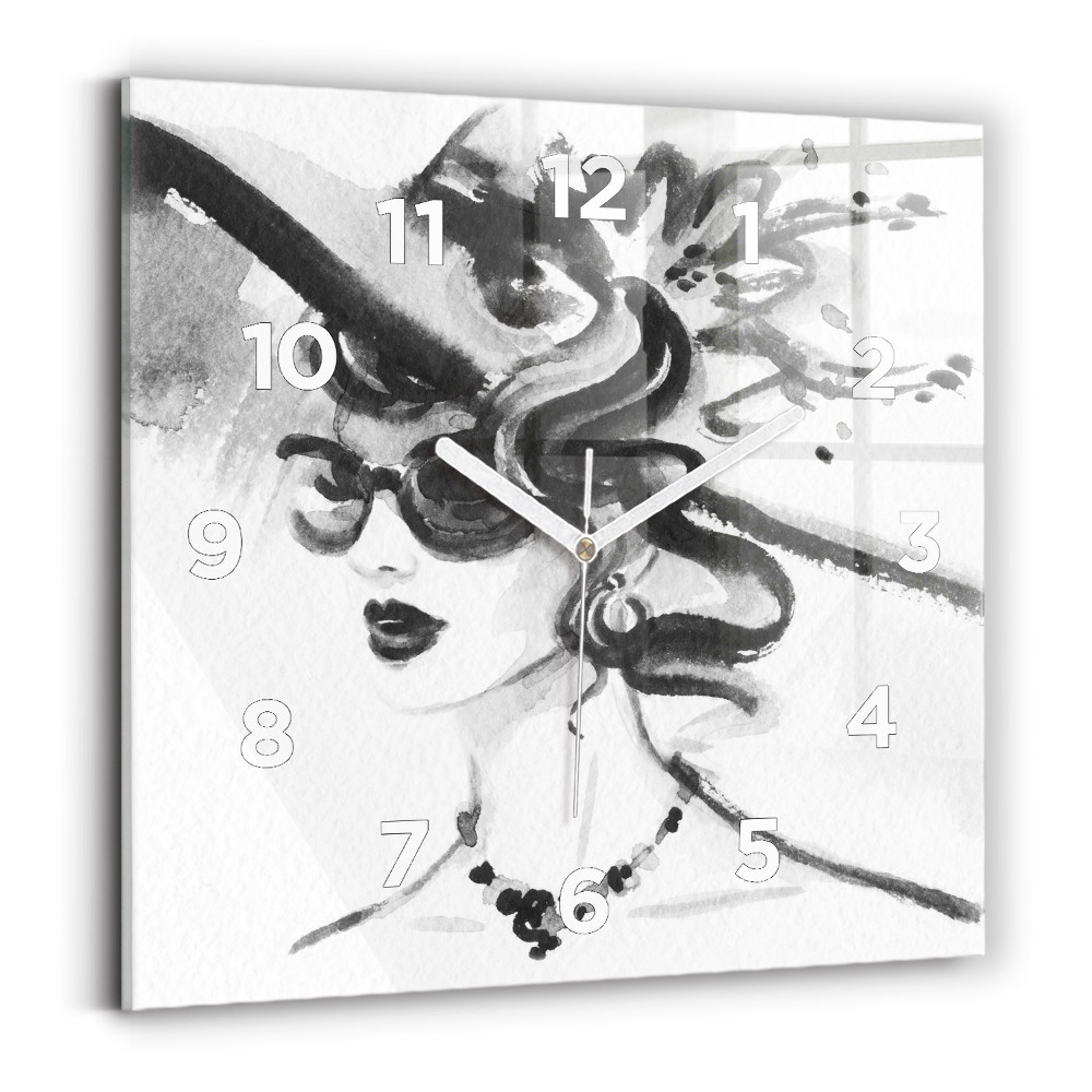 Ceas pătrat de perete din sticlă Femeie la modă