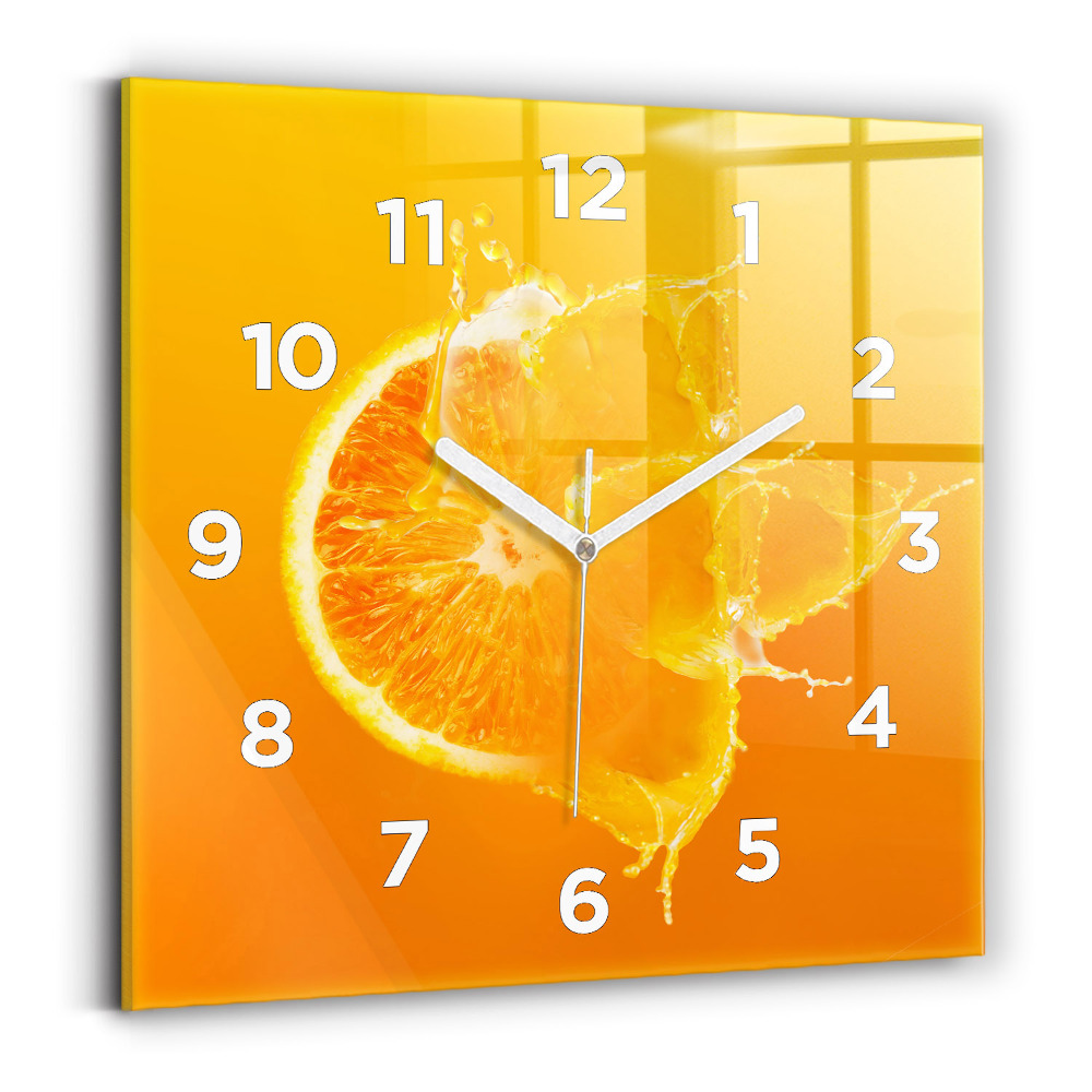 Ceas pătrat de perete din sticlă Portocale