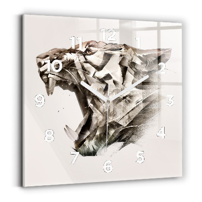 Ceas de sticlă pe perete pătrat portretul pictat al unui tigru