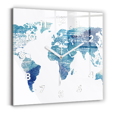 Ceas de sticlă pe perete pătrat harta lumii