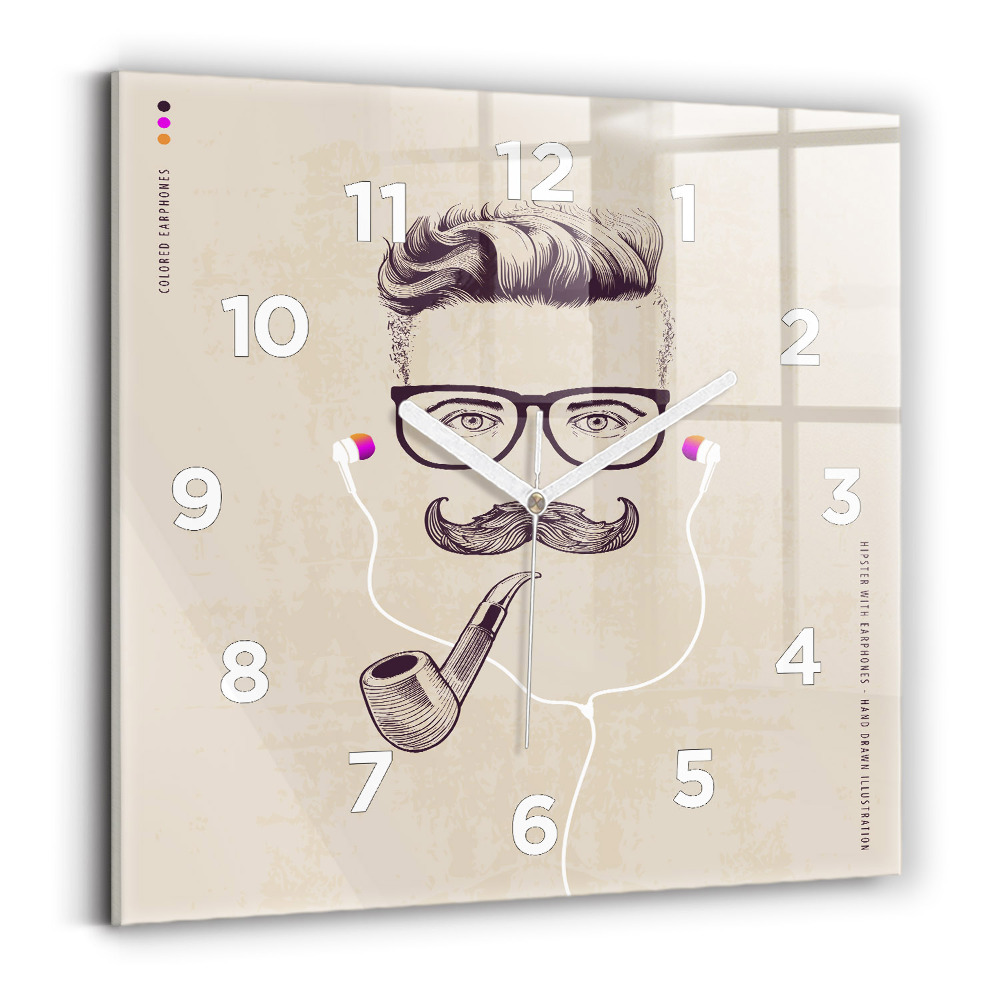 Ceas de sticlă pe perete pătrat Bărbat cu pipă