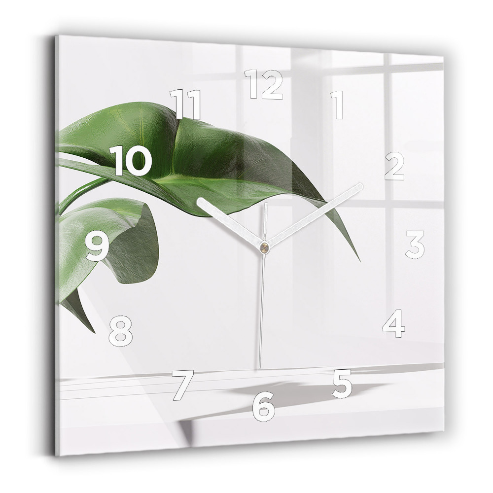 Ceas de sticlă pe perete pătrat Frunze abstracte
