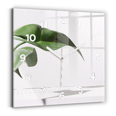 Ceas de sticlă pe perete pătrat Frunze abstracte