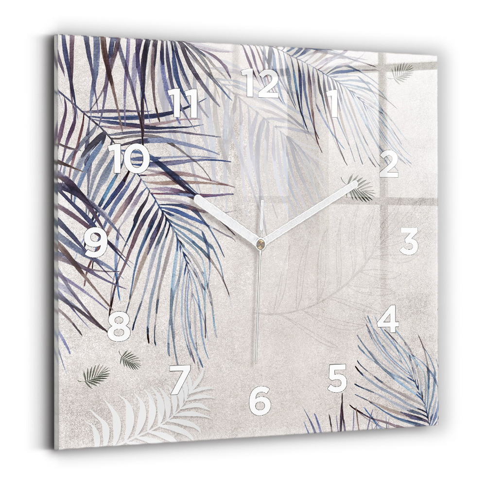 Ceas de sticlă pe perete pătrat frunza de palmier