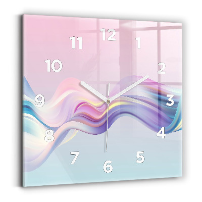 Ceas pătrat de perete din sticlă Abstracția valului pastel