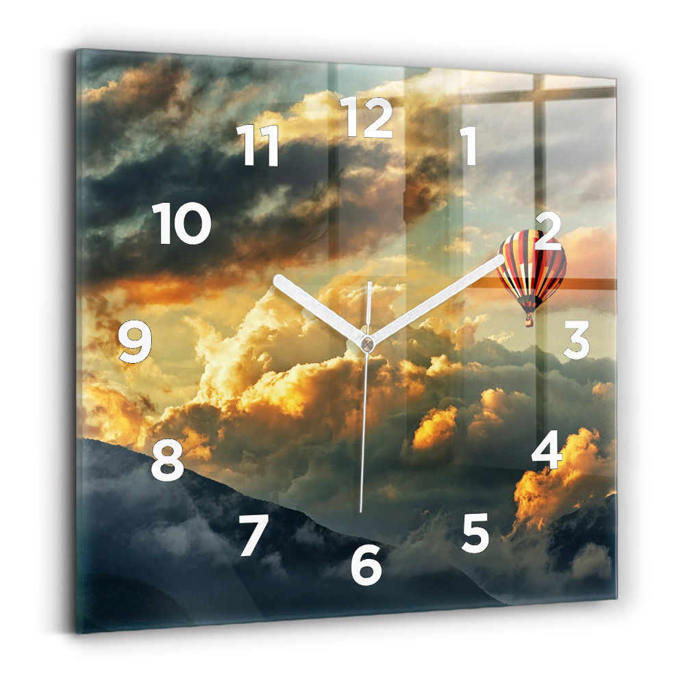 Ceas de sticlă pe perete pătrat Zborul cu balonul în nori