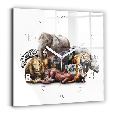 Ceas din sticlă pătrat Animale salbatice