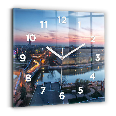 Ceas perete din sticlă pătrat Wrocław dintr-o dronă