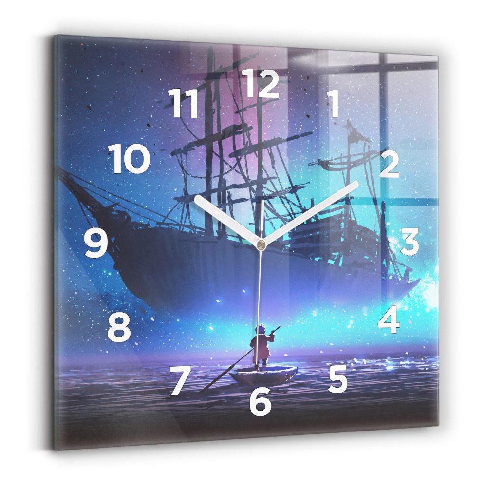 Ceas de sticlă pe perete pătrat Nava cu vele fantezie