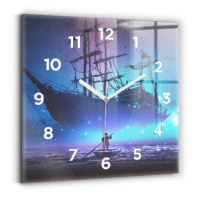 Ceas de sticlă pe perete pătrat Nava cu vele fantezie