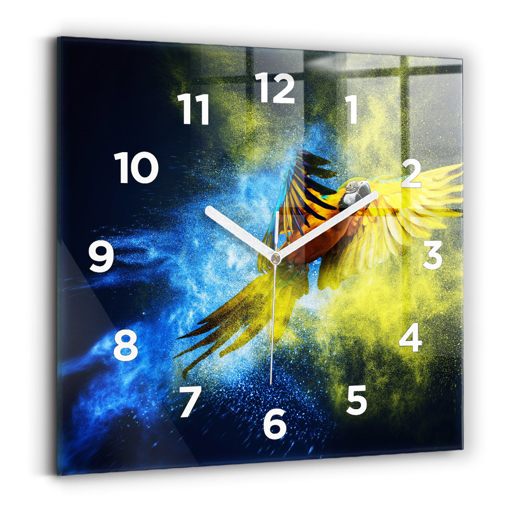 Ceas de sticlă pe perete pătrat Papagal colorat
