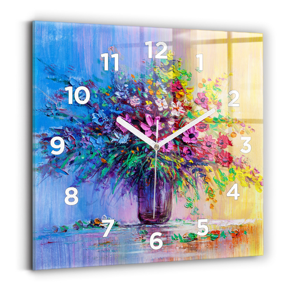 Ceas perete din sticlă pătrat Flori într-o vază