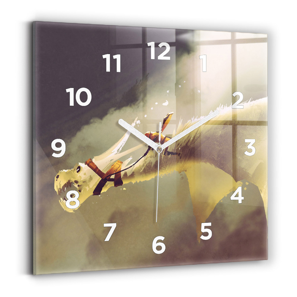 Ceas perete din sticlă pătrat Ilustrație Dragon Rider