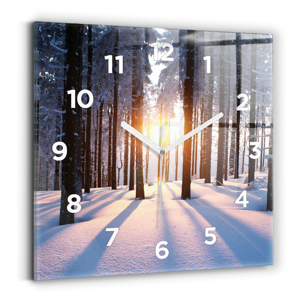 Ceas perete din sticlă pătrat Apus de soare din pădure