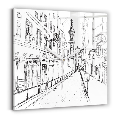 Ceas perete din sticlă pătrat Desen al orașului Provence