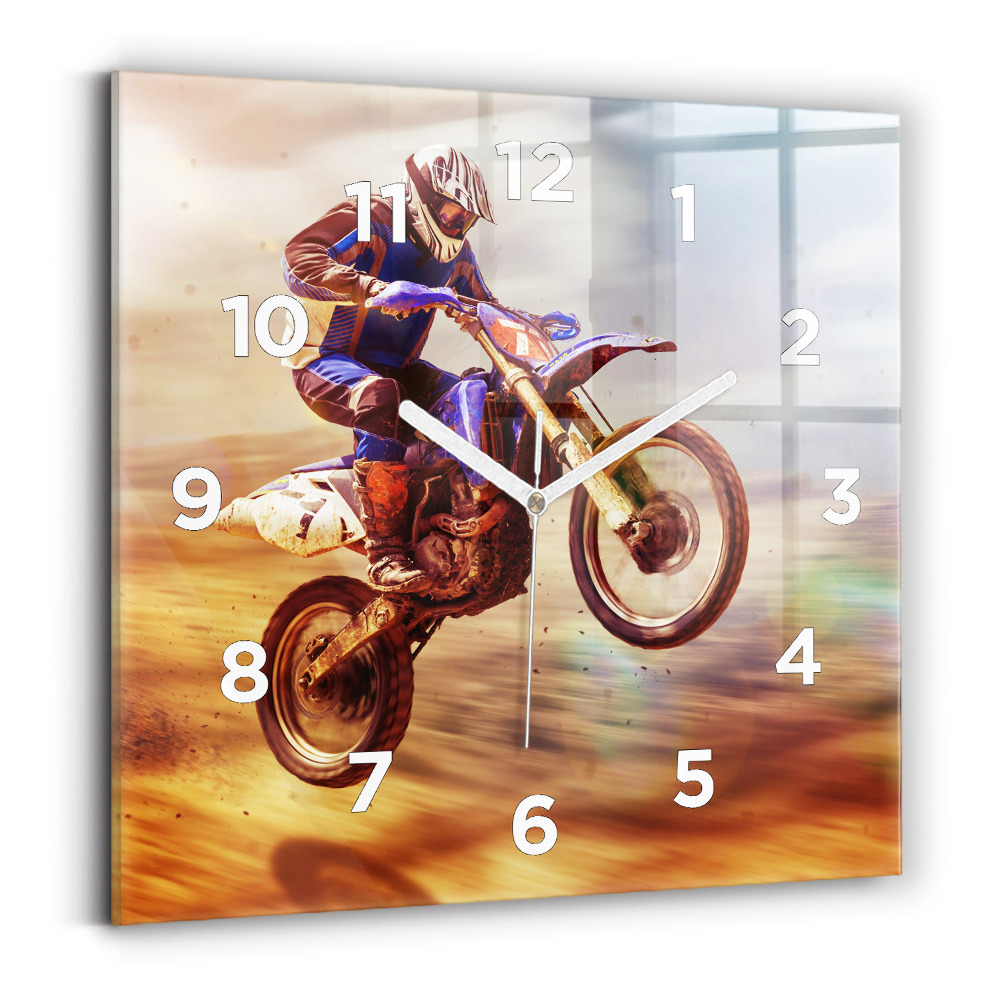 Ceas de sticlă pe perete pătrat Motocross Enduro