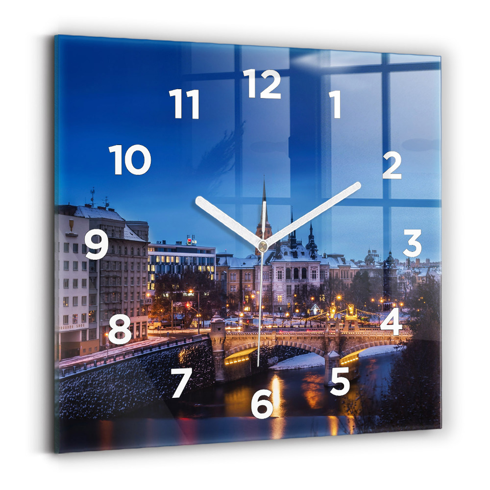 Ceas perete din sticlă pătrat Panorama orasului Plzen