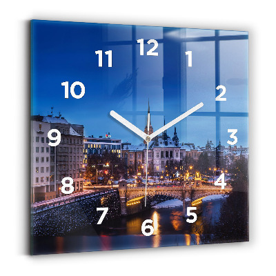 Ceas perete din sticlă pătrat Panorama orasului Plzen