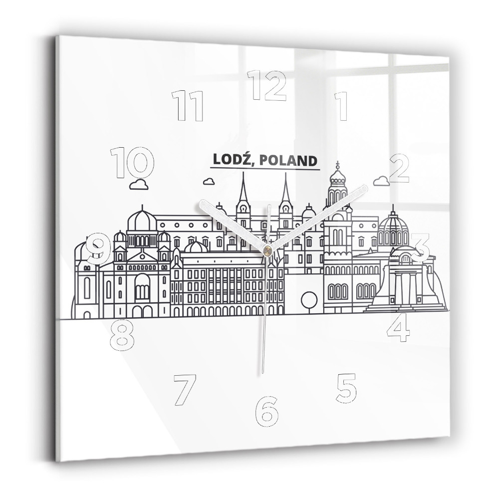 Ceas de sticlă pe perete pătrat Panorama arhitecturii Łódź