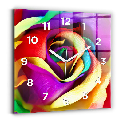 Ceas de sticlă pe perete pătrat Trandafir curcubeu