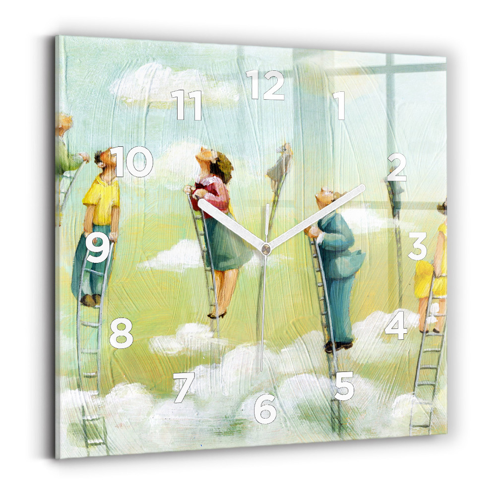 Ceas perete din sticlă pătrat Oameni pe scară