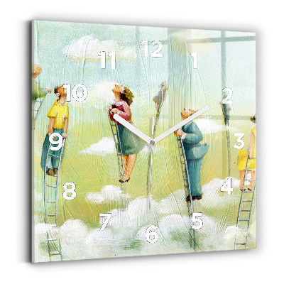 Ceas perete din sticlă pătrat Oameni pe scară