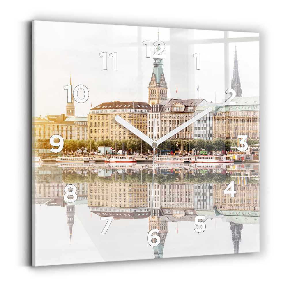 Ceas pătrat de perete din sticlă Râul Hamburg Germania