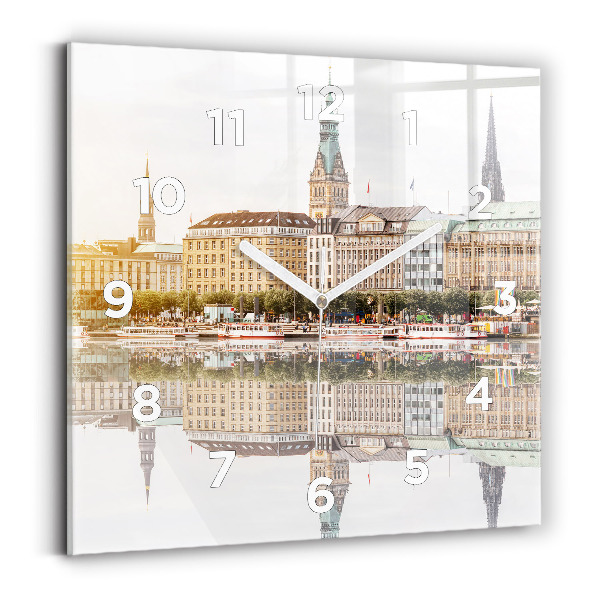 Ceas pătrat de perete din sticlă Râul Hamburg Germania