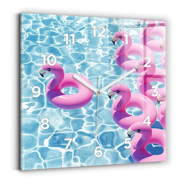 Ceas din sticlă pătrat Păpădie flamingo