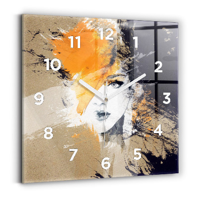 Ceas de sticlă pe perete pătrat Portret de femeie abstract