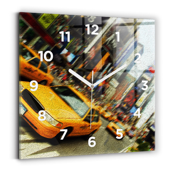 Ceas de sticlă pe perete pătrat Taxiuri din New York