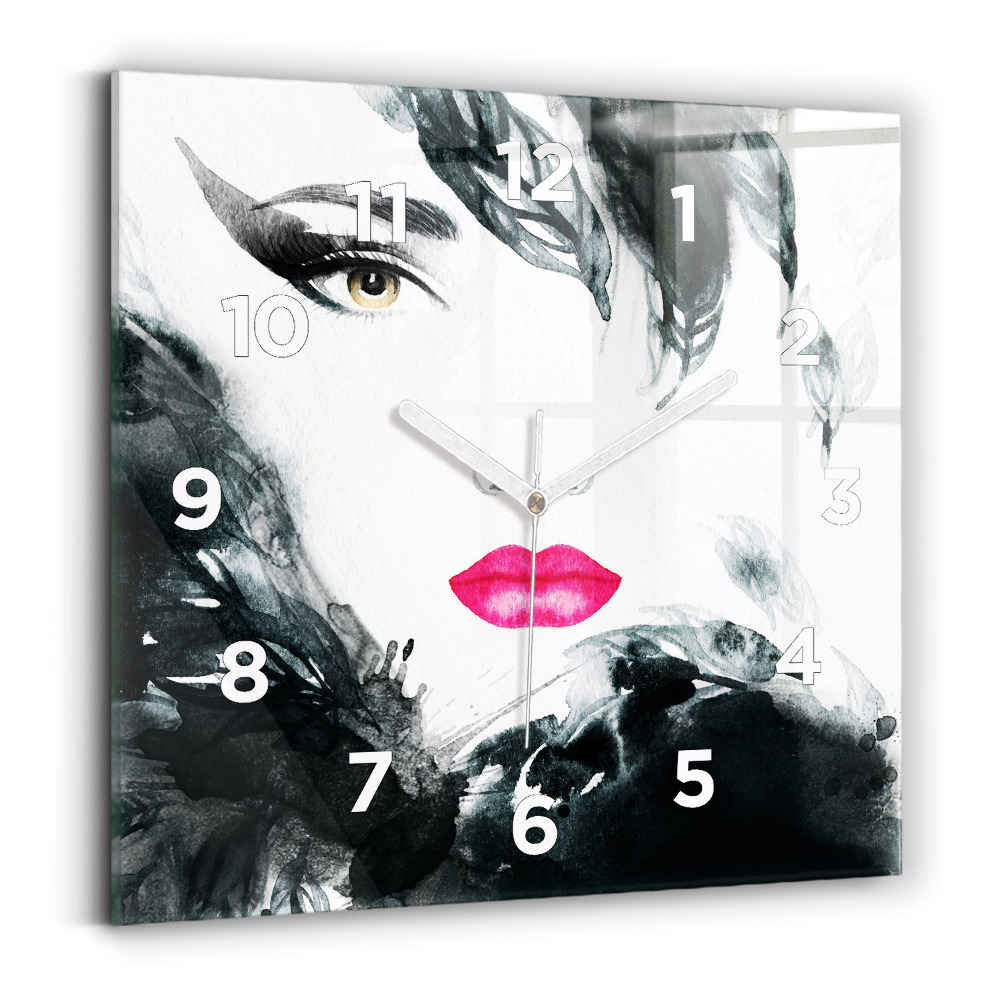 Ceas din sticlă pătrat Portret de femeie cu buze roșii