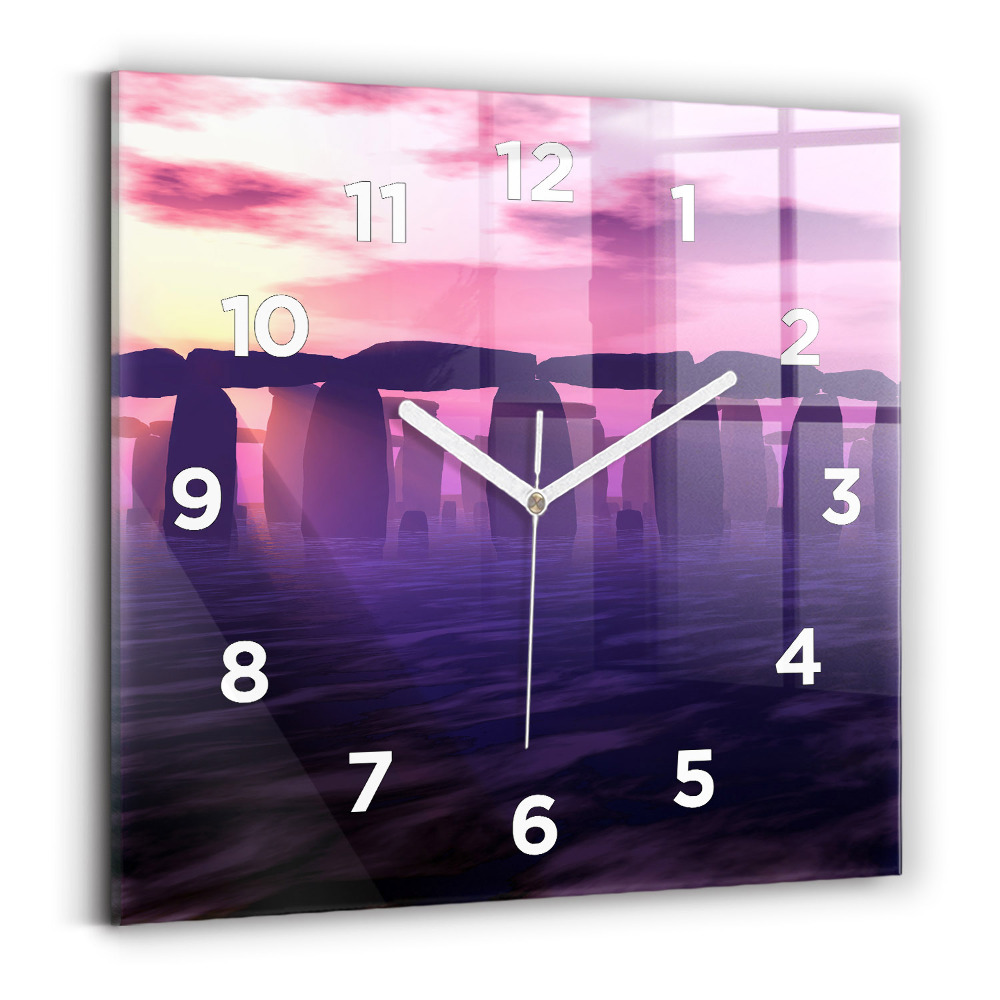 Ceas de sticlă pe perete pătrat Apus de soare la Stonehenge