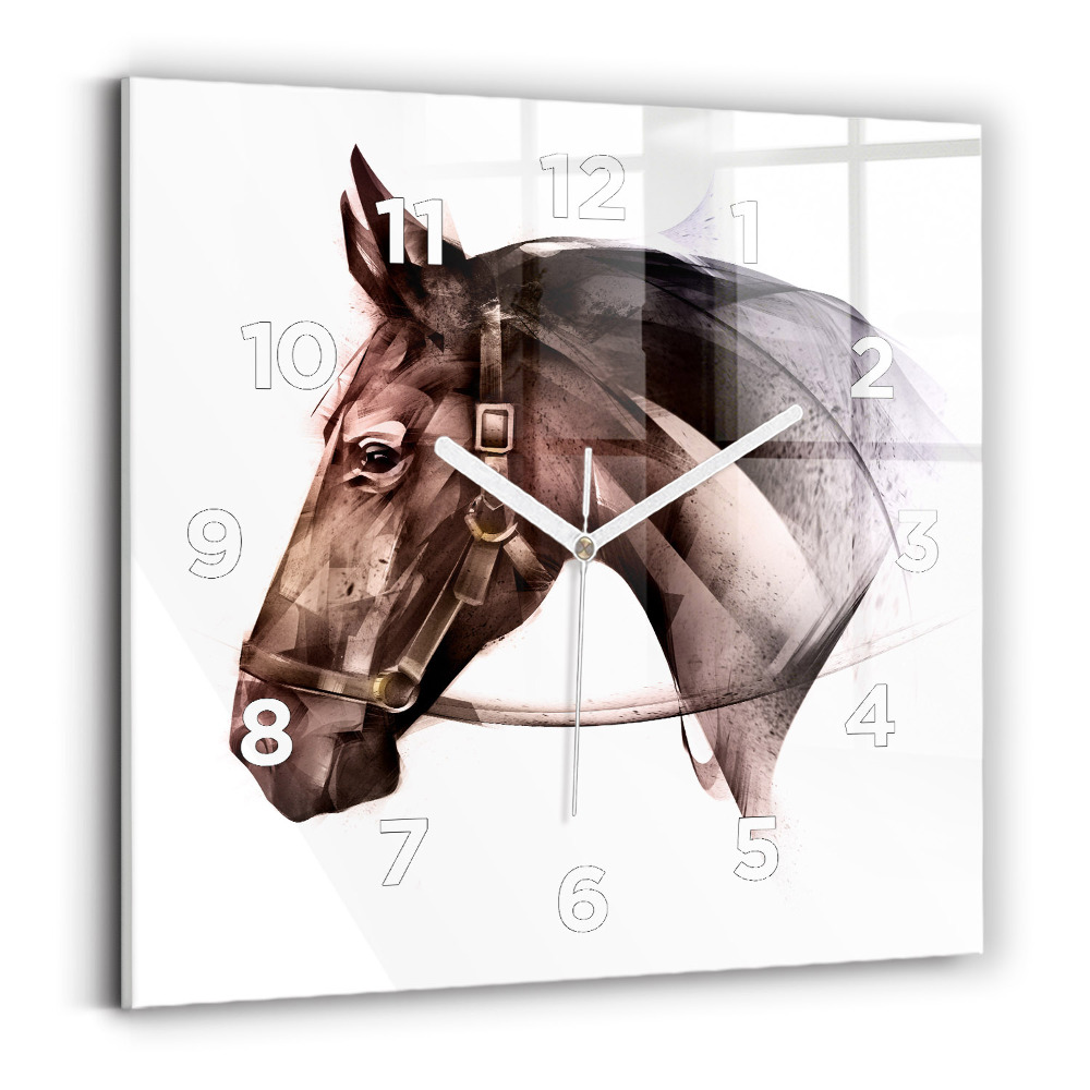 Ceas din sticlă pătrat Profil de cal pictat