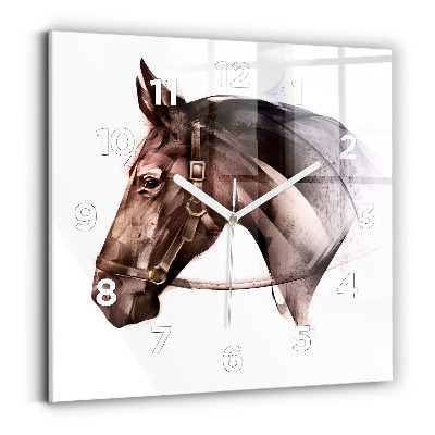Ceas din sticlă pătrat Profil de cal pictat