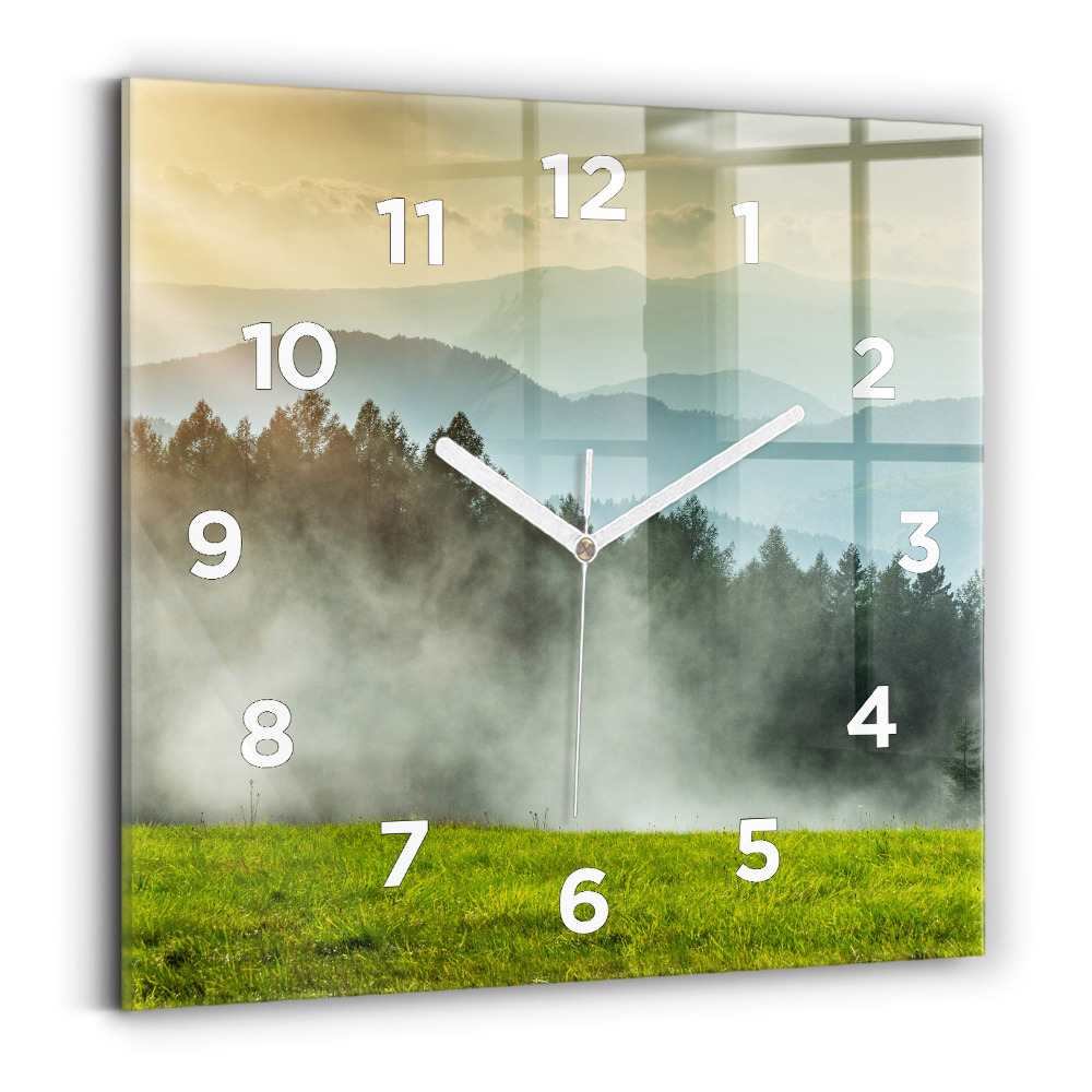 Ceas perete din sticlă pătrat Peisaj montan