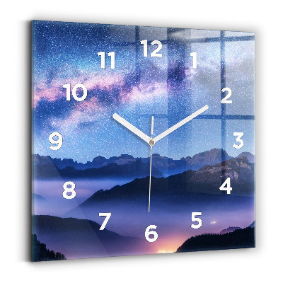 Ceas din sticlă pătrat Calea Lactee și munții