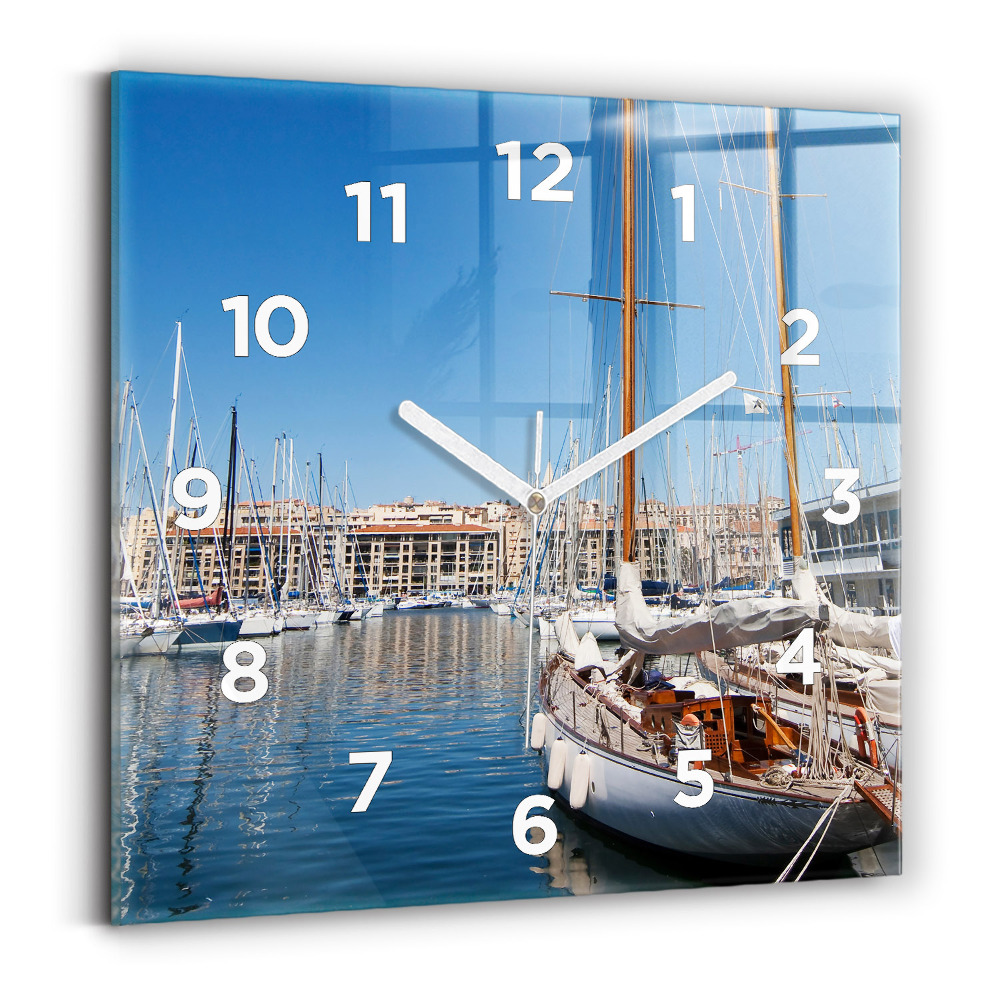 Ceas pătrat de perete din sticlă Marina din Marsilia, Franța