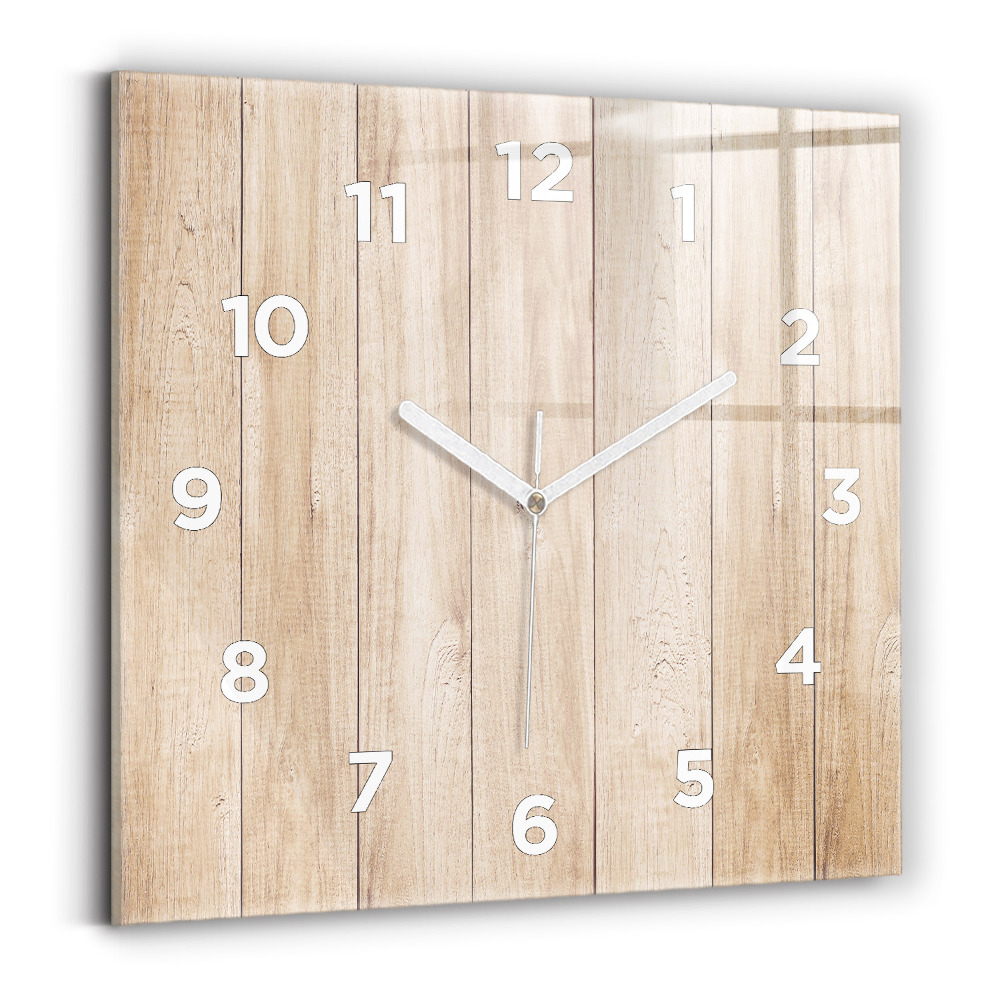 Ceas perete din sticlă pătrat Textura din lemn