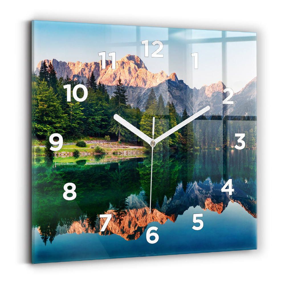 Ceas de sticlă pe perete pătrat Peisajul lacului