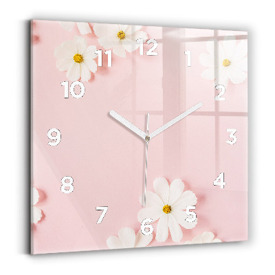 Ceas perete din sticlă pătrat Flori de margarete
