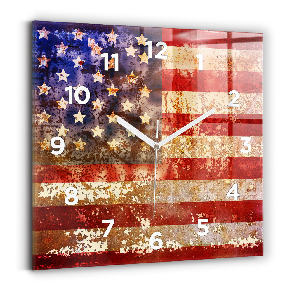 Ceas perete din sticlă pătrat Steagul SUA în stil vintage