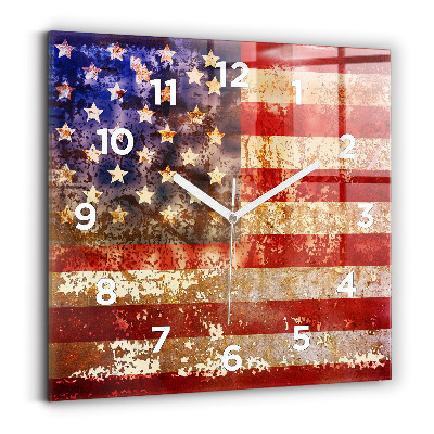 Ceas perete din sticlă pătrat Steagul SUA în stil vintage
