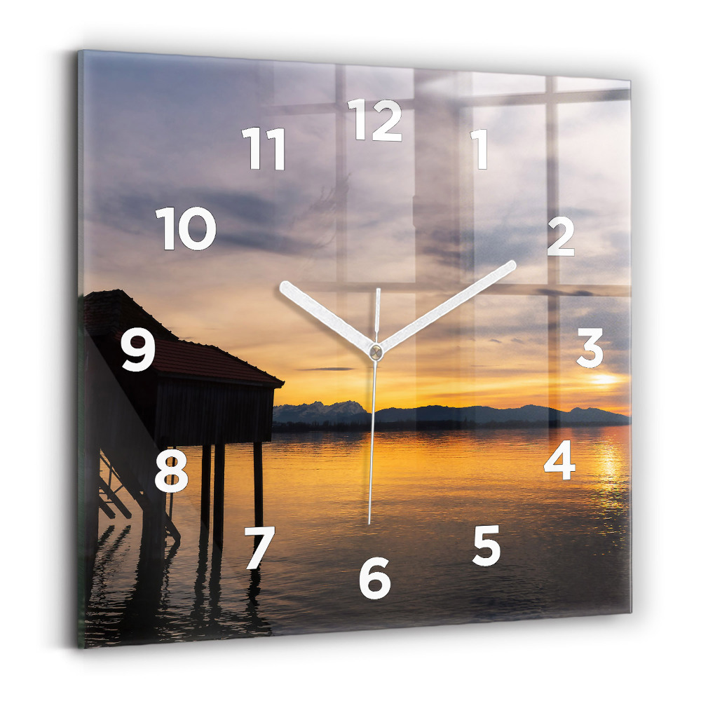Ceas din sticlă pătrat Apus peste lac