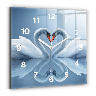 Ceas pătrat de perete din sticlă Lebăda în inimă